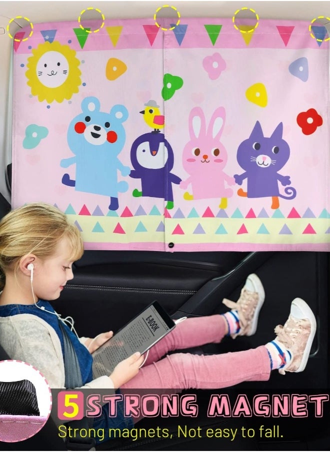 Car Window Shade for Baby, Cute Pink-Animals Design, Full Shade and Half Shade Options - Heat/UV Protection Car Window Curtain