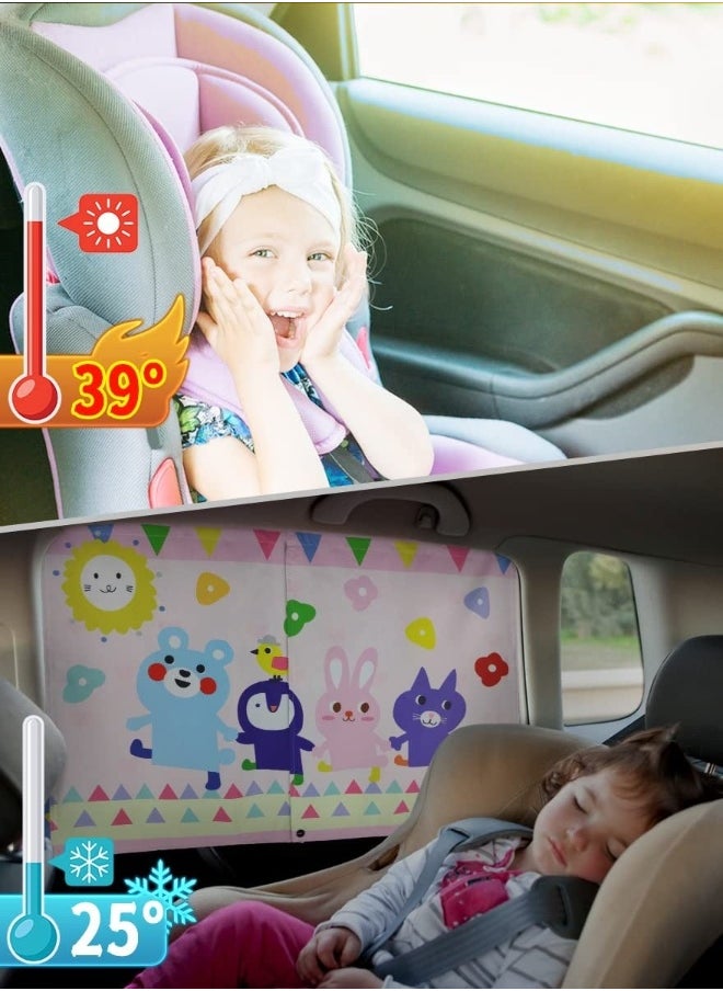 Car Window Shade for Baby, Cute Pink-Animals Design, Full Shade and Half Shade Options - Heat/UV Protection Car Window Curtain