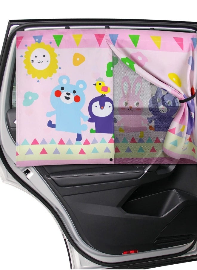 Car Window Shade for Baby, Cute Pink-Animals Design, Full Shade and Half Shade Options - Heat/UV Protection Car Window Curtain