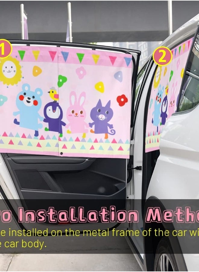 Car Window Shade for Baby, Cute Pink-Animals Design, Full Shade and Half Shade Options - Heat/UV Protection Car Window Curtain