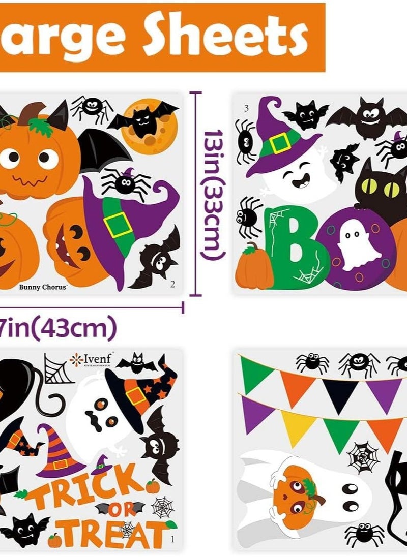 Ivenf Halloween Decorations Indoor Window Clings Decor, Large Cute Pumpkin Ghost Black Cat Bat Trick or Treat Window Decals for Glass Windows, Kids School...