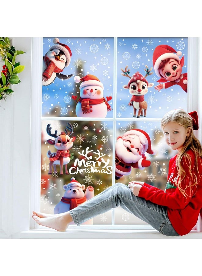 8 Sheets Christmas Window Stickers, Double-Sided Xmas Window Cling Snowflakes Santa Claus Reindeer Snowman Decals For Holiday Indoor Office Decorations