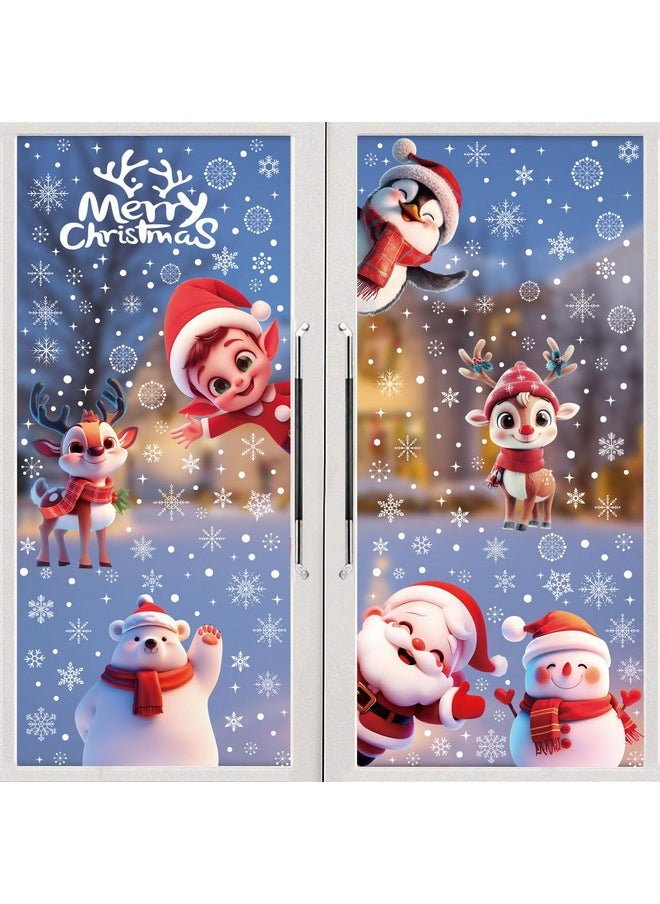 8 Sheets Christmas Window Stickers, Double-Sided Xmas Window Cling Snowflakes Santa Claus Reindeer Snowman Decals For Holiday Indoor Office Decorations