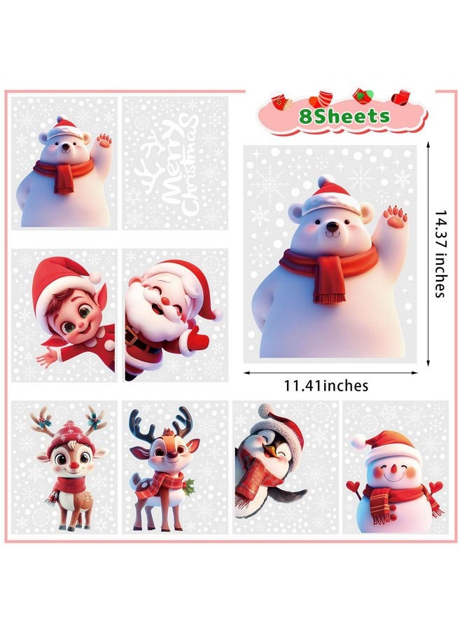 8 Sheets Christmas Window Stickers, Double-Sided Xmas Window Cling Snowflakes Santa Claus Reindeer Snowman Decals For Holiday Indoor Office Decorations