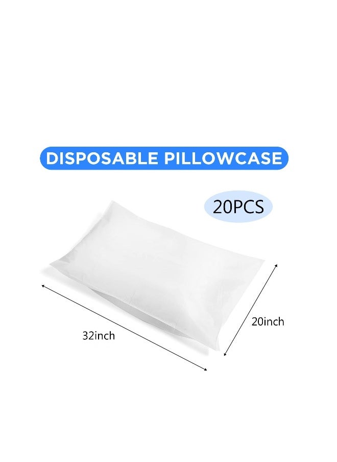 20 Pieces Disposable Pillow Cases, 32 x 20 Inches White Pillowfor Hotels Single Use Pillowcase, Disposable Home Bedding Supplies