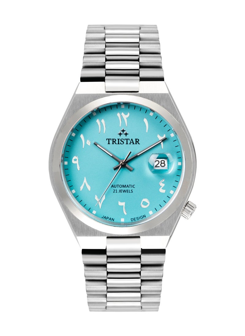 Tristar NJ Men's Automatic Watch Arabic Blue Dial Stainless Steel Bracelet Wrist Watch for Men (TS-NJ33NMSSM02)