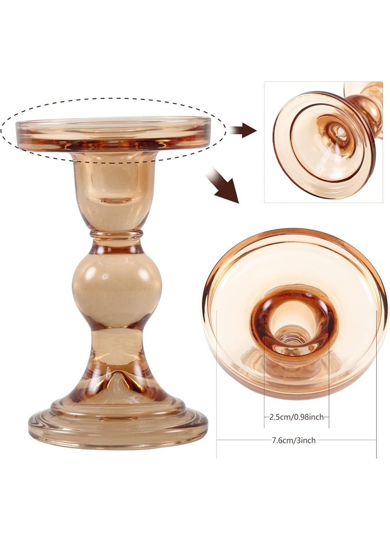 3-Piece Glass Candles Stand Amber Crystal Candle Holder for Pillar Taper Candle and Tealight