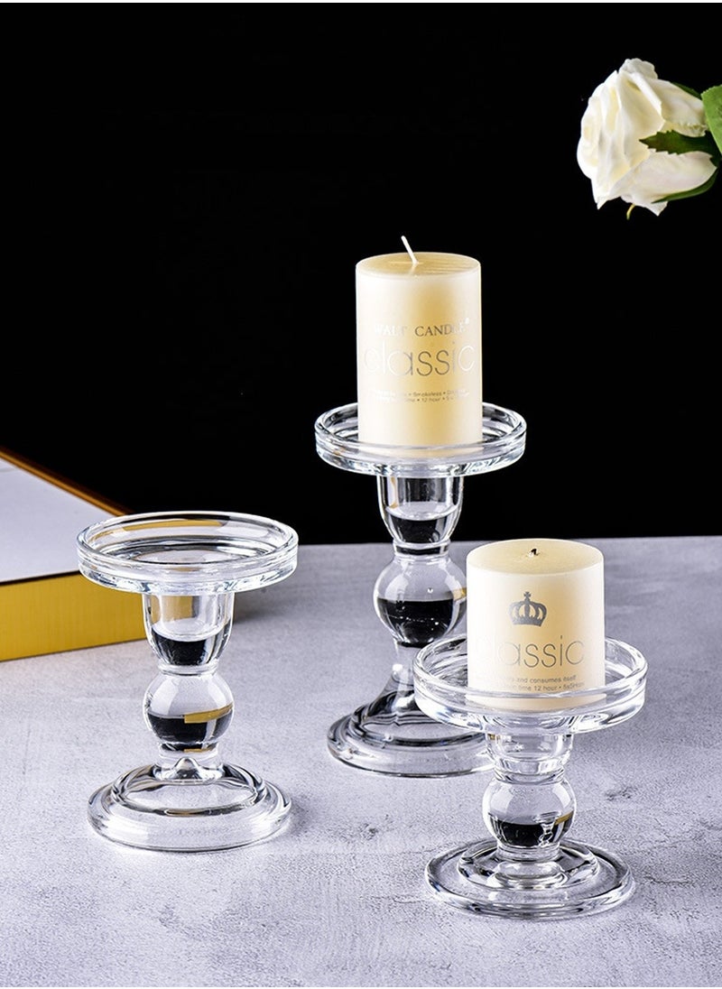 3-Piece Glass Candles Stand Clear Crystal Candle Holder for Pillar Taper Candle and Tealight