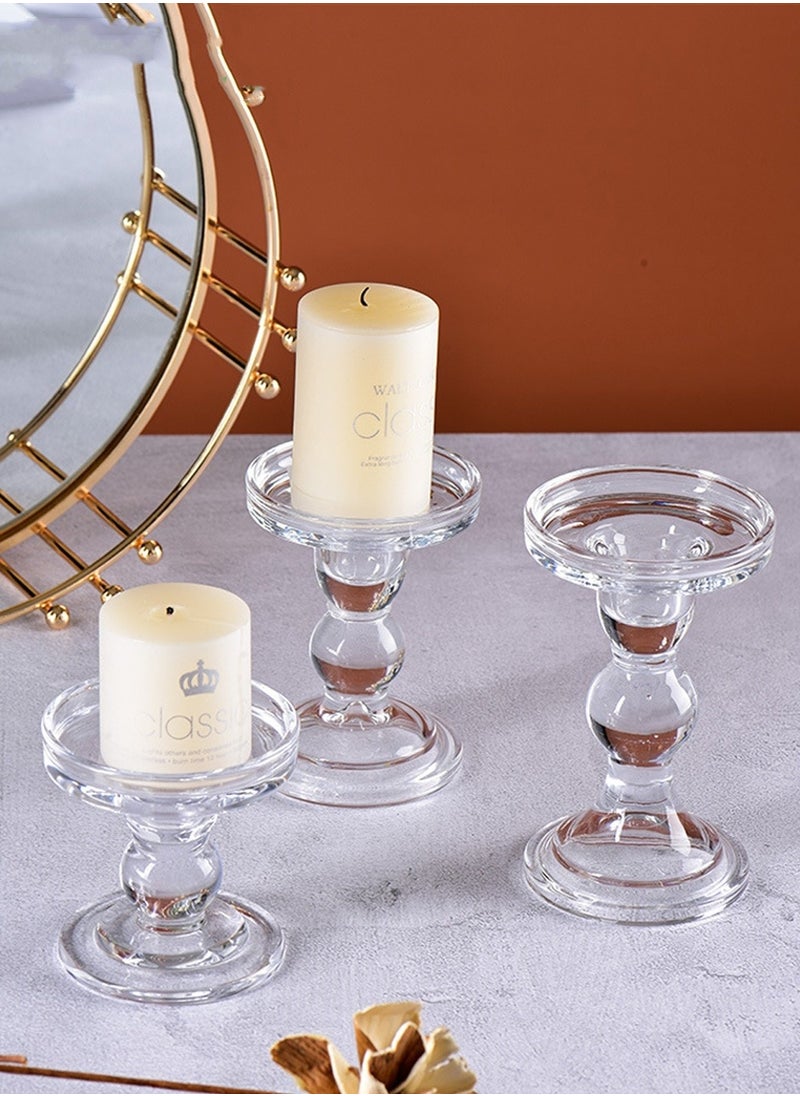 3-Piece Glass Candles Stand Clear Crystal Candle Holder for Pillar Taper Candle and Tealight