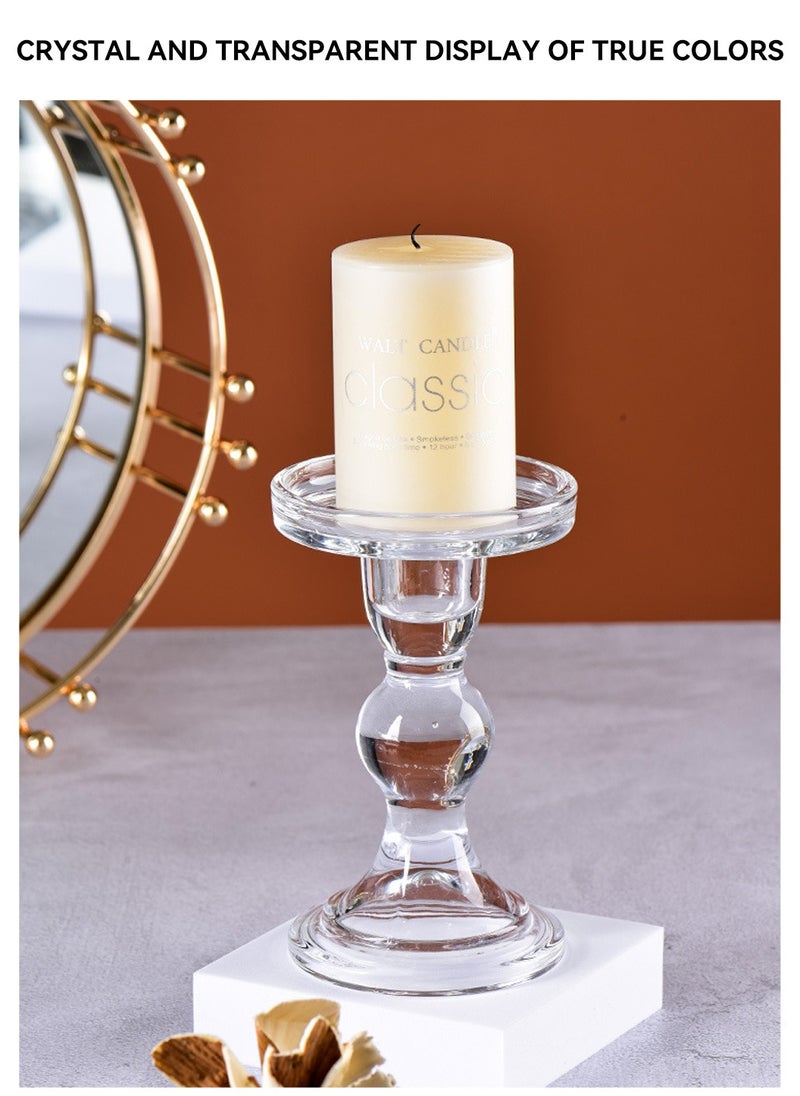 3-Piece Glass Candles Stand Clear Crystal Candle Holder for Pillar Taper Candle and Tealight