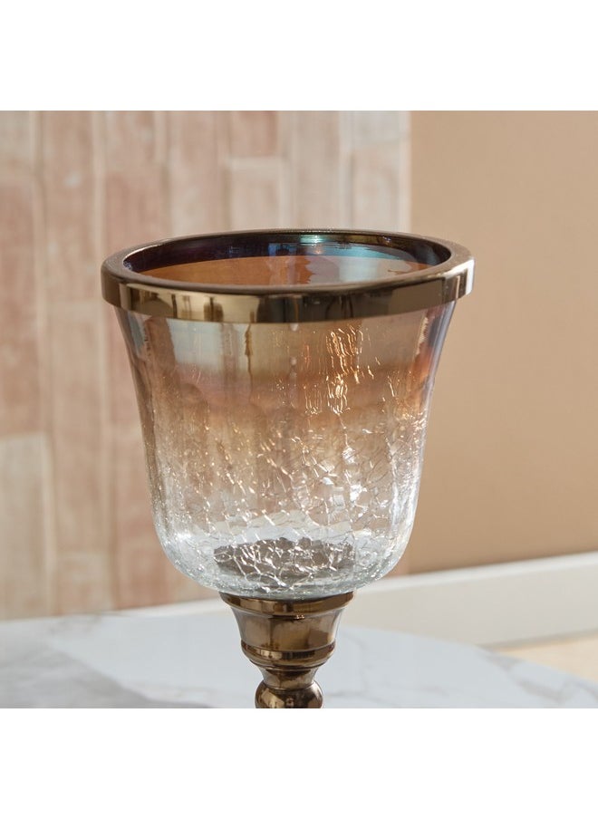 Jebha Half Crackle & Luster Glass Votive Holder on Steel Base with Steel Ring on Top 12 x 12 x 28 cm