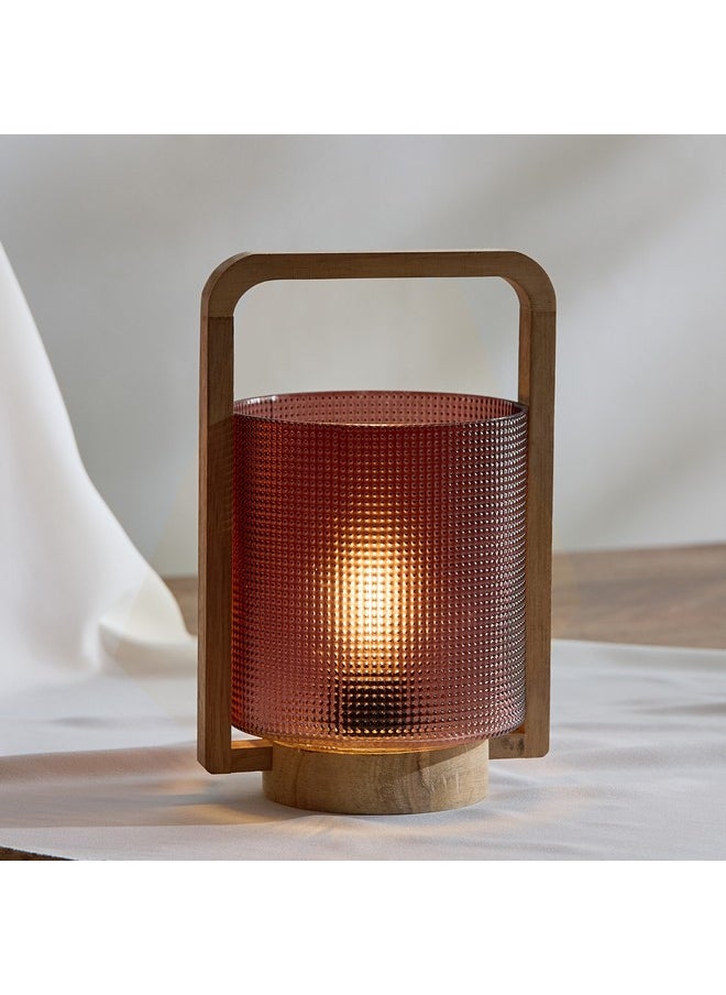 Auden Textured Glass Lantern with Wooden Handle 13.7 x 23 x 11.8 cm