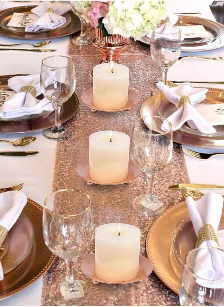 4PCS Gold Iron Plate Candle Holders，Candlelight Dinner Table Decoration Aroma Candle Tray，Pillar Candle Holder 9CM