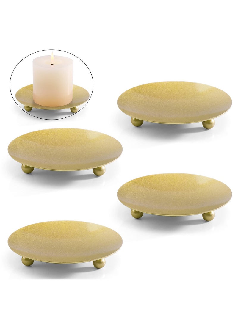 4PCS Gold Iron Plate Candle Holders，Candlelight Dinner Table Decoration Aroma Candle Tray，Pillar Candle Holder 9CM