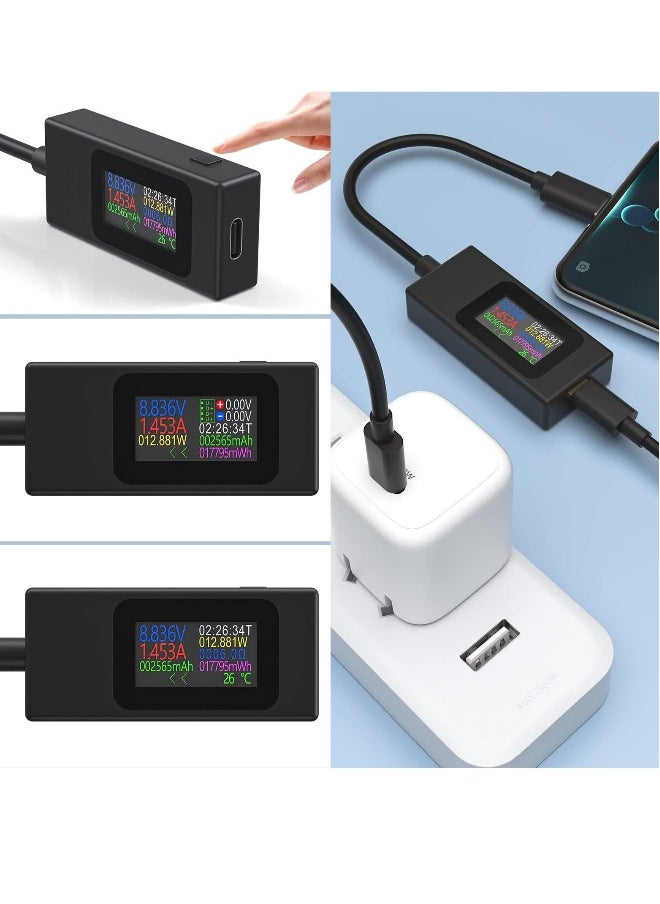 USB C Power Meter Testers, Type C Voltage and Current Tester Meter, USB C Voltage Current Voltmeter Amp Volt Ammeter Detector USB Cable Charger Indicator