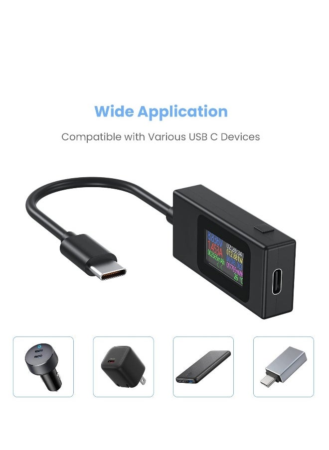 USB C Power Meter Testers, Type C Voltage and Current Tester Meter, USB C Voltage Current Voltmeter Amp Volt Ammeter Detector USB Cable Charger Indicator