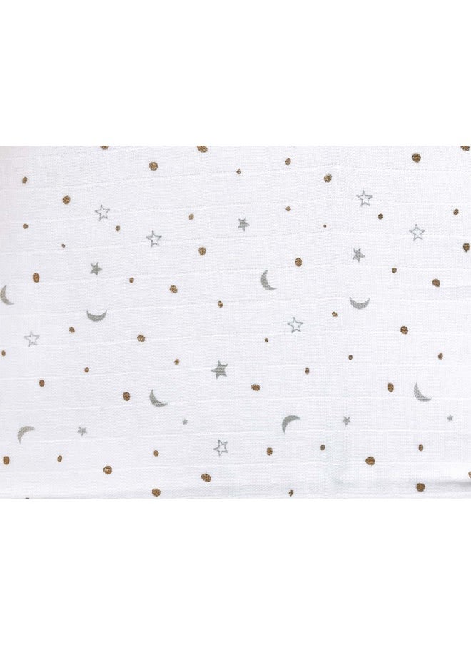 Organic Cotton Muslin Burp & Bibs Toddlers Cloth Gift Set For Newborn Baby, Pack Of 1 - Sleepy Star Gold