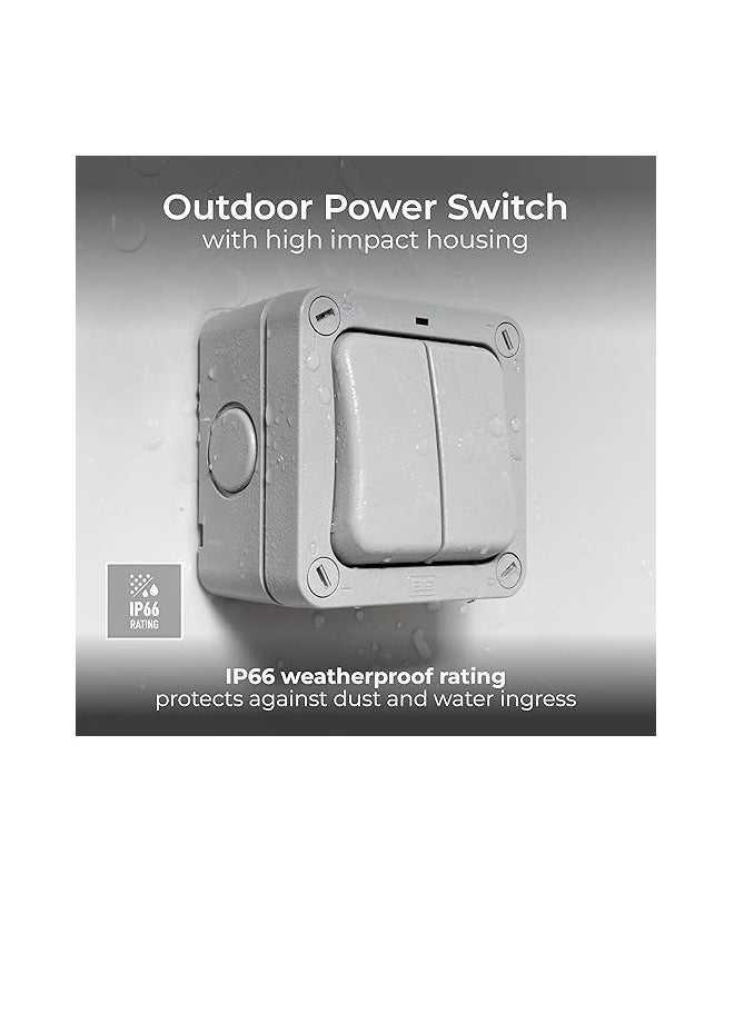 Masterplug BG Electrical WP42-01 Single 2-Way, 2-Switch Outdoor Weatherproof Switch, IP66 Rated, 20 Amp, Grey