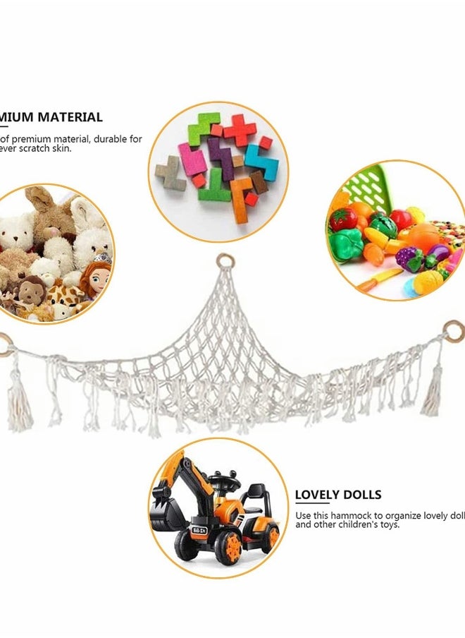 Stuffed Animal Toy Hammock Macrame with Light Corner Toy Corner Hammock Organizer Display Holder Net for Hanging Stuff Animals