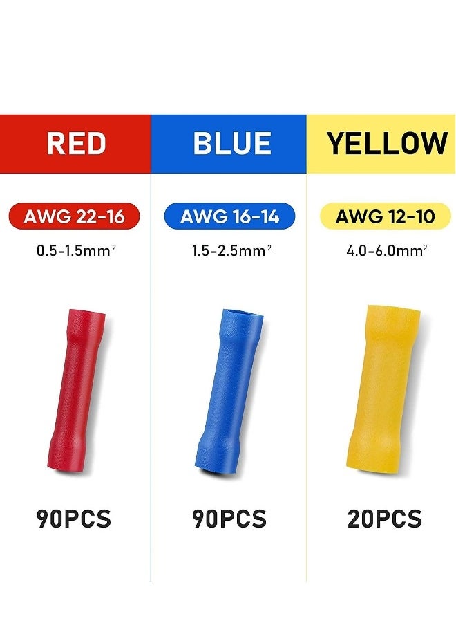 200 Pcs Insulated Electrical Connectors Kit Electrical Insulated Automotive Wire Crimp Terminals Splice Resists Corrosion