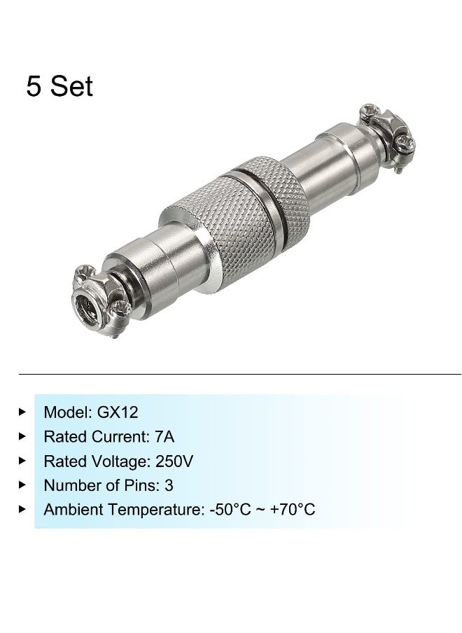 5pcs Aviation Connector GX12 3 Pins 12mm Male Female Wire Panel Aviation Connector Plug Socket for Aviation, High-Speed Rail, Ships