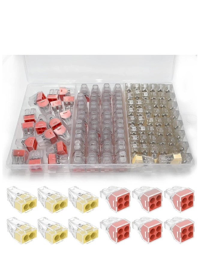 Push in Wire Connectors Quick Connect Electrical 2-Port 50 Pcs + 4-Port 50 Pcs Pushin Small Wire Nuts Assortment Wiring Connecters