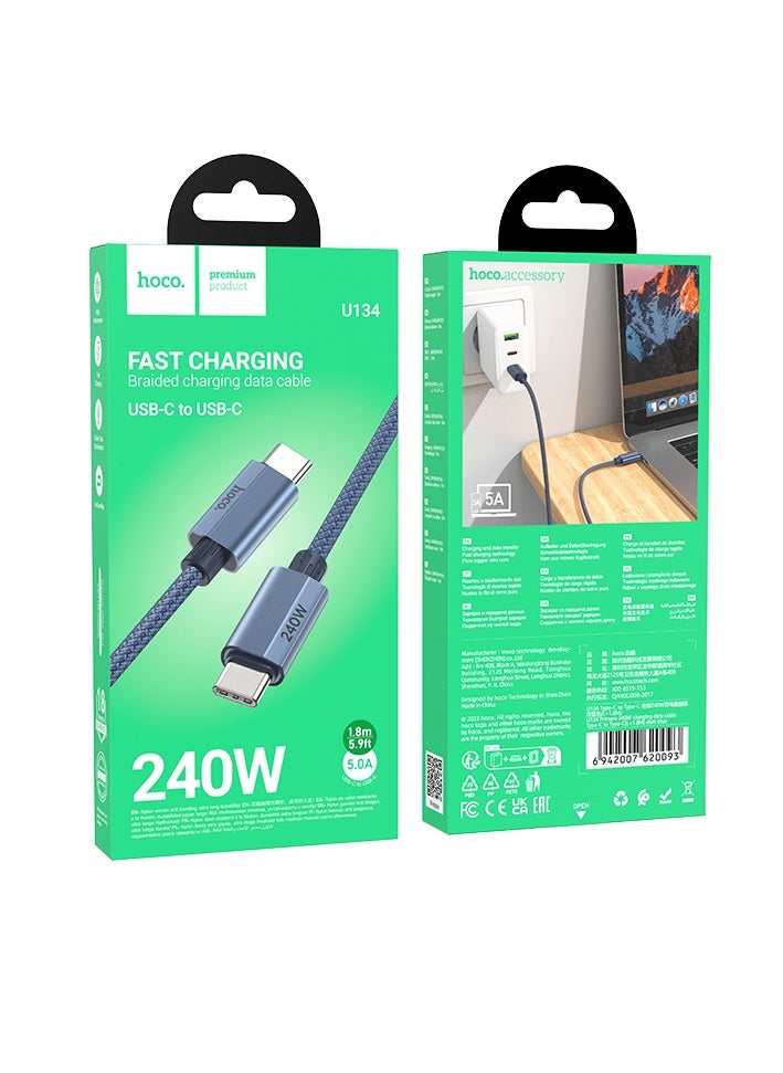 hoco U134 Primero 240W Charging Data Cable Type-C to Type-C – 1.8m, Braided Design, PD3.1 Protocol