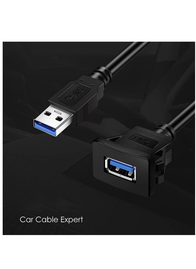 Square Single Port USB 3.0 Panel Flush Mount Extension Cable with Buckle, for Car Truck Boat Motorcycle Dashboard 1ft