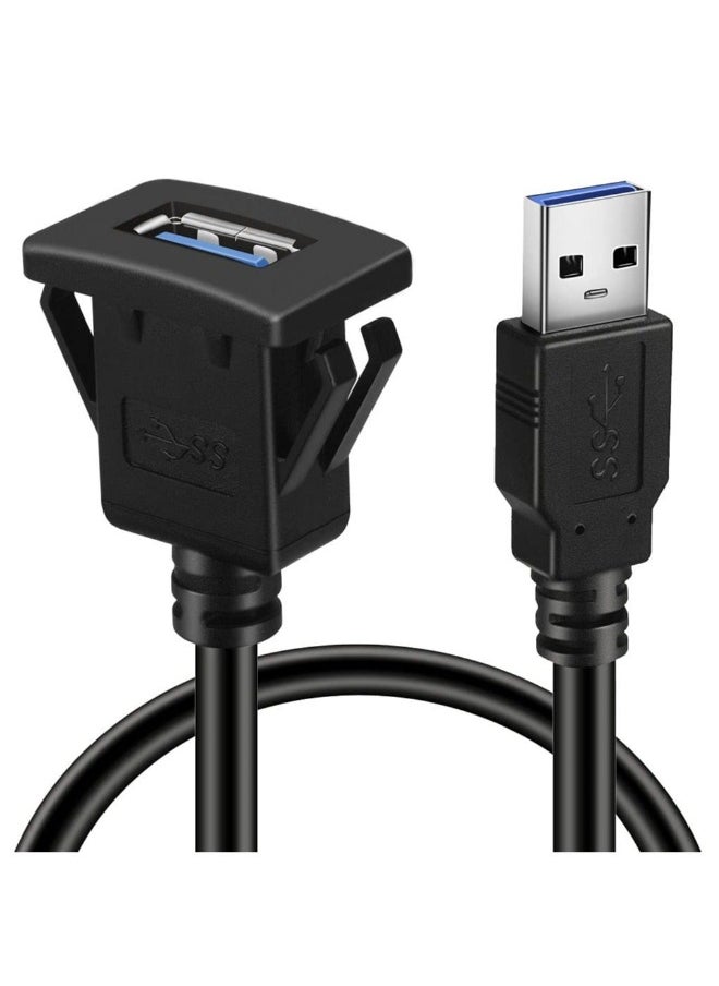 Square Single Port USB 3.0 Panel Flush Mount Extension Cable with Buckle, for Car Truck Boat Motorcycle Dashboard 1ft