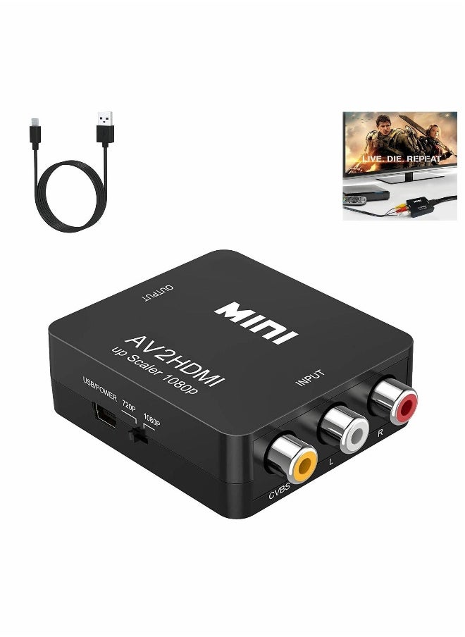 RCA to HDMI, AV to HDMI Converter, 1080P Mini RCA Composite CVBS Video Audio Converter Adapter Supporting PAL/NTSC