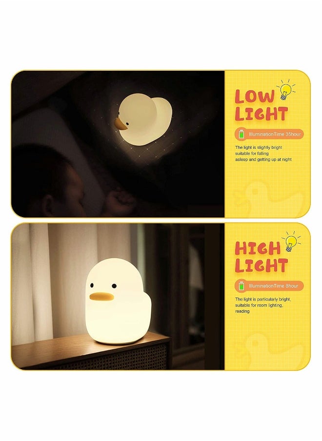 LED Silicone Duck Night Light for Kids, Rechargeable Night Lamp with Touch Sensor