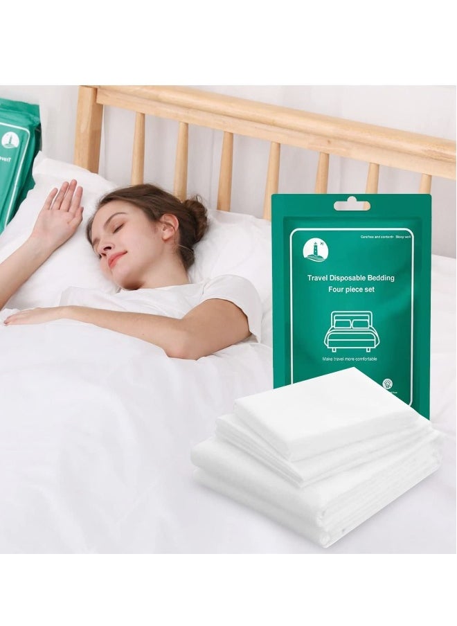 Disposable Bed Sheets Travel for Hotel Bedding Cover Portable Sheet with 1Quilt Cover, 1 and 2 Pillowcase Business Trip Spa Hotel(4PCS a Set )