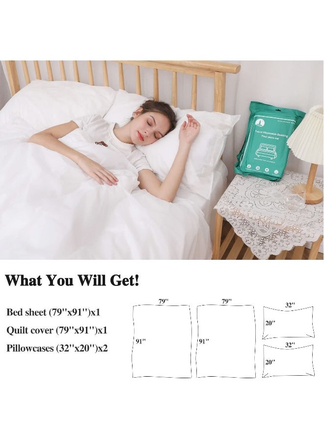 Disposable Bed Sheets Travel for Hotel Bedding Cover Portable Sheet with 1Quilt Cover, 1 and 2 Pillowcase Business Trip Spa Hotel(4PCS a Set )