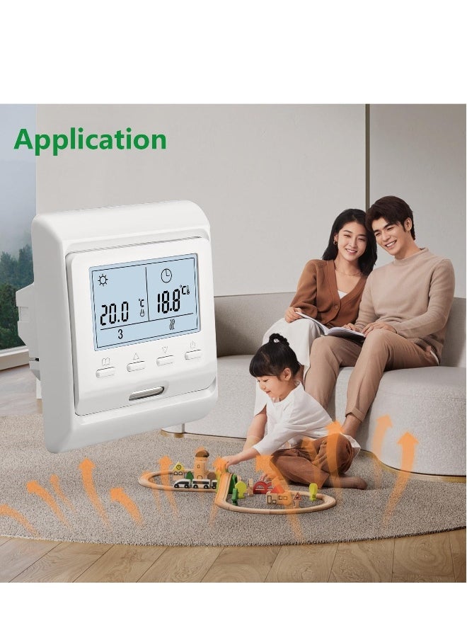 Room Thermostat 7-day Programmable,Digital Display AC230V Max16A Work for Electric Underfloor Heating with 3m Probe Sensor WG806 White