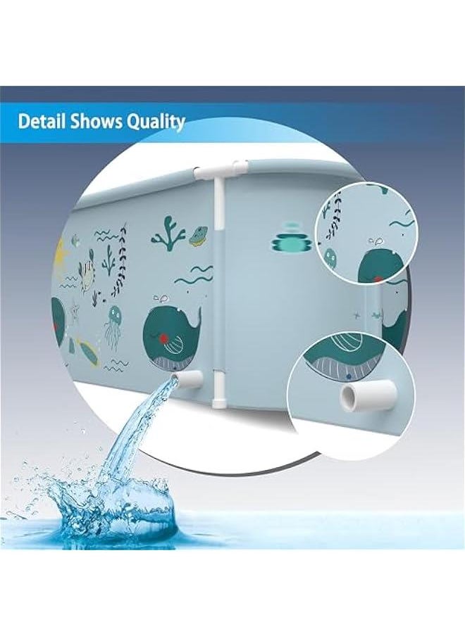 140CM/53 Extra Large Portable Foldable Bathtub with Cover for Adult, Family SPA Soaking Tub for Small Bathroom, Thicken Multiple Layer Bathtub with Lid for Shower Stall (Ocean Style)