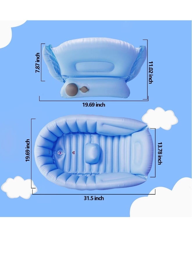 Infant Inflatable Tub, Portable Toddler Tub, Non-Slip Neonatal Tub, Baby Tub Seat, Built-in Air Pump Foldable Shower Tray Travel Tub (Blue)