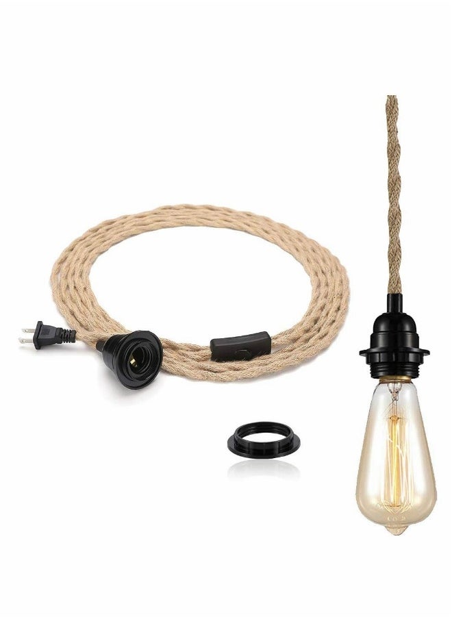 DIY 15ft Industrial Retro Ceiling Pendant Cord Pendant Light Kit Switch Plug Fabric Outlet Set E26 E27 Lighting Fixture Cable