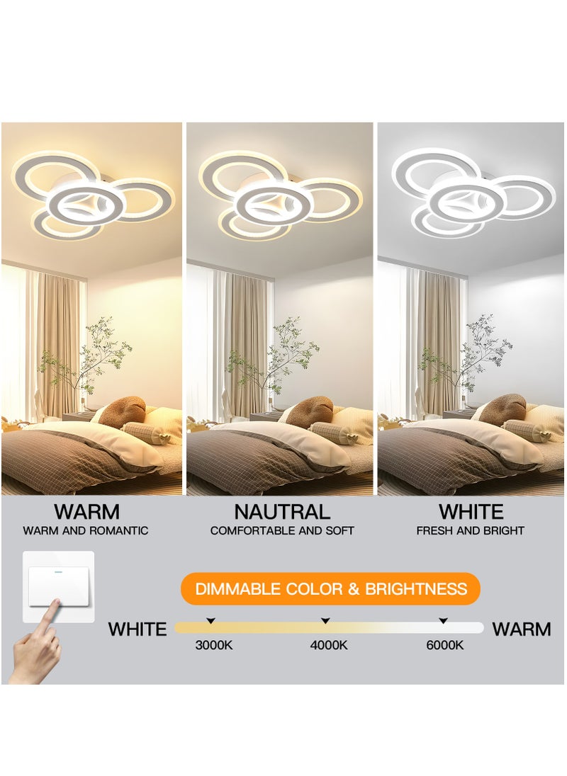 Modern LED Ceiling Light, White 3 Rings Flush Mount Ceiling Light,3-Colors Dimming Lighting Fixture Ceiling Lamp for Kitchen, Bedroom, Living Room, Laundry Room