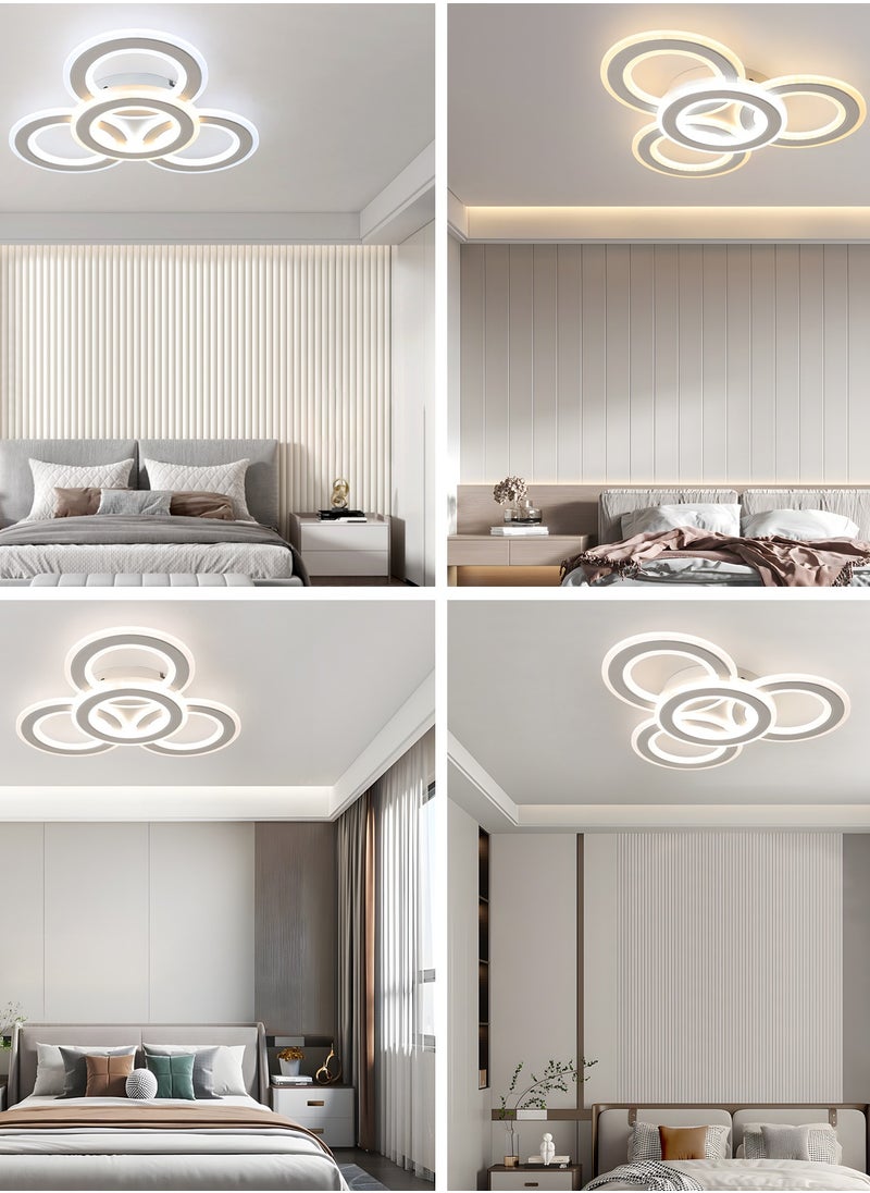 Modern LED Ceiling Light, White 3 Rings Flush Mount Ceiling Light,3-Colors Dimming Lighting Fixture Ceiling Lamp for Kitchen, Bedroom, Living Room, Laundry Room