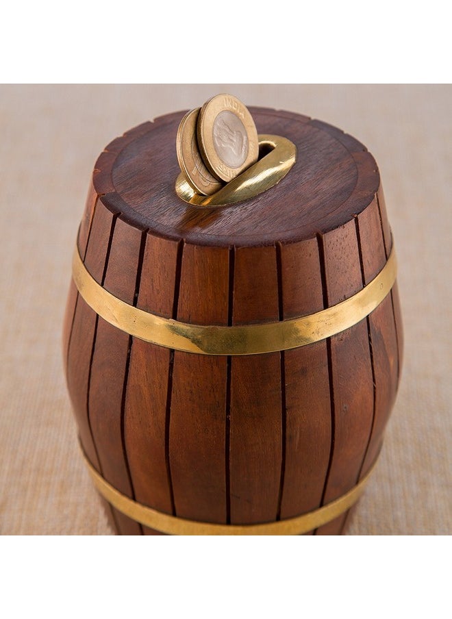 Handmade Wooden Barrel Money Piggy Bank Coin Box Birthday Gifts For Kids, Boys, Girls & Adult, Traditional