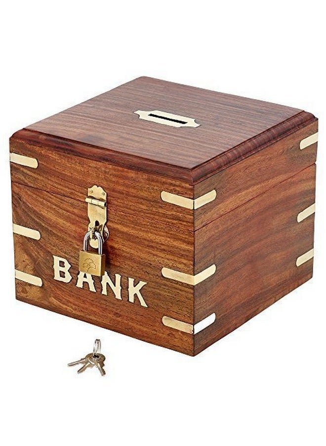 Handicrafted Wooden Money Bank Large - Coin Saving Box - Piggy Bank - Gifts For Kids, Girls, Boys & Adults, Traditional