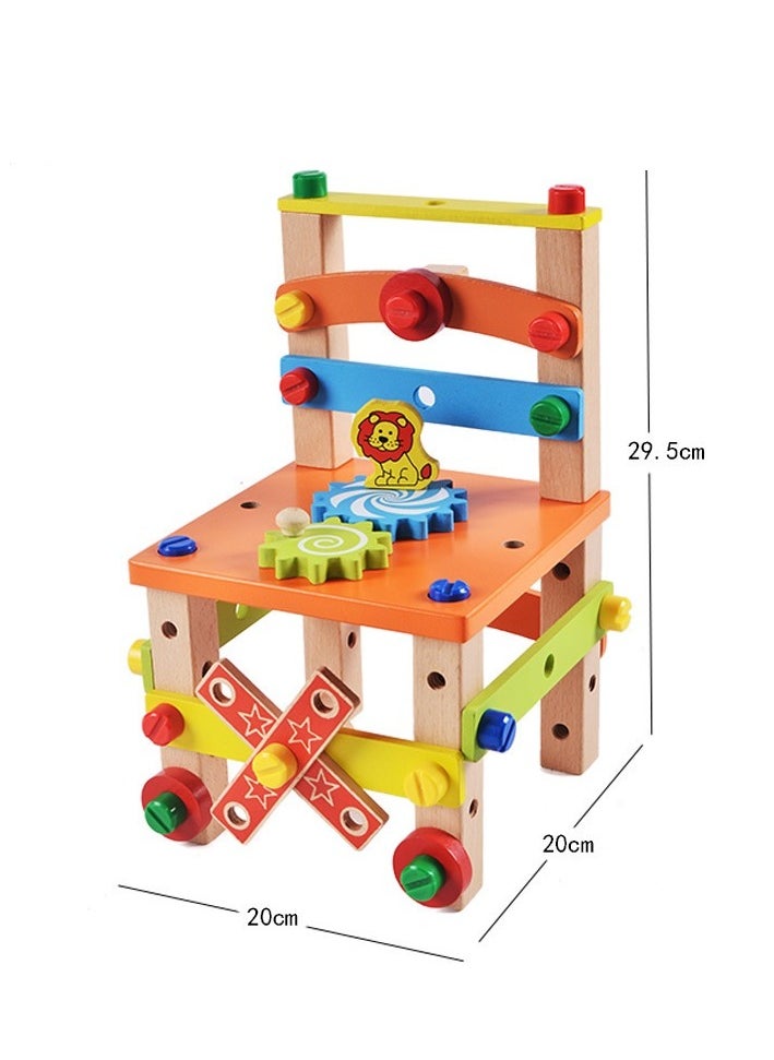 Children's Educational Hands-on Versatile Luban Chair Wooden Toy, Screw Assembly and Disassembly Building Toy Set