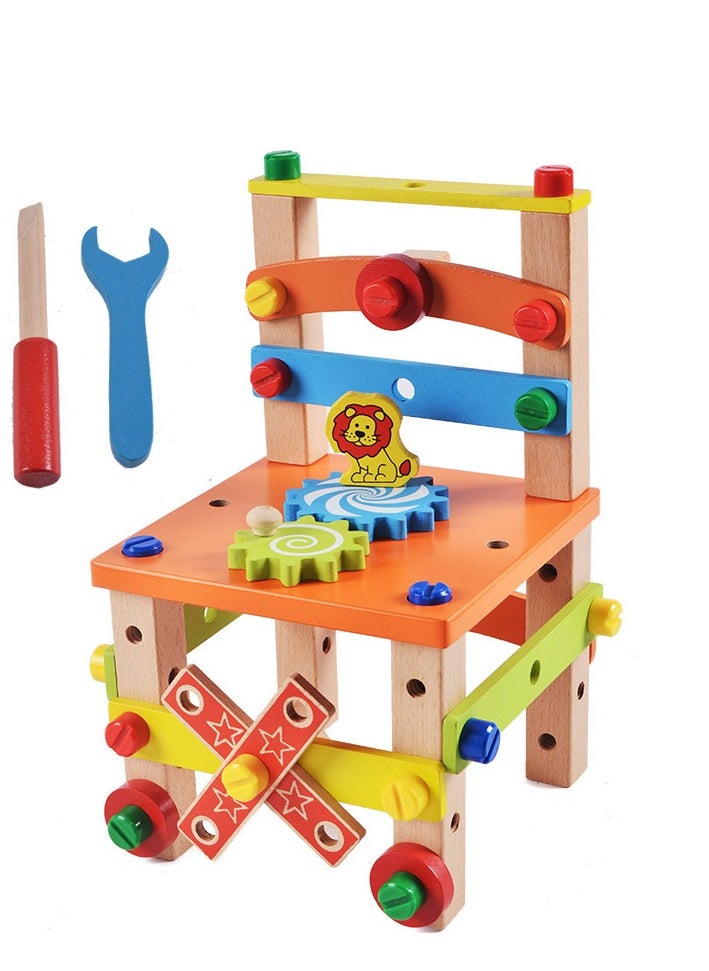 Children's Educational Hands-on Versatile Luban Chair Wooden Toy, Screw Assembly and Disassembly Building Toy Set