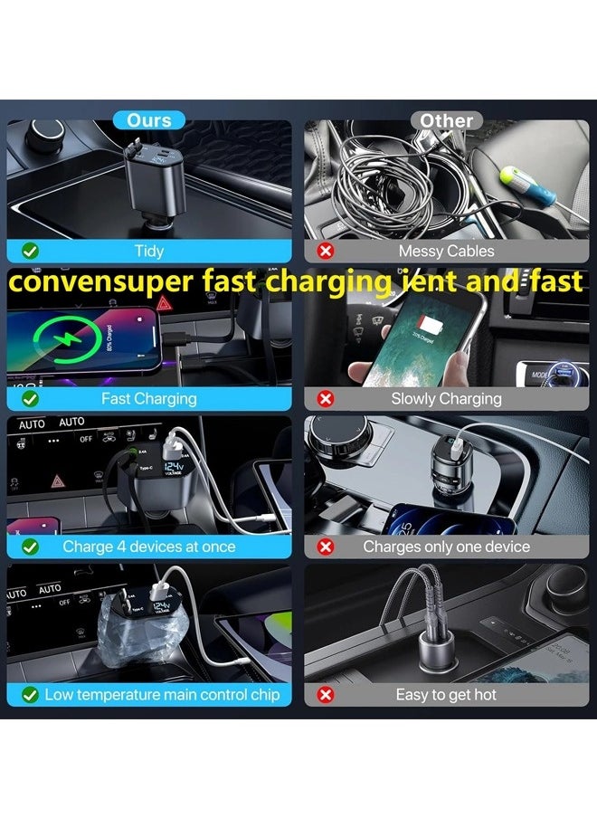 120W Fast Car Charger with Retractable Charging Cable Fast Car Power Adapter PD20W for iPhone Type C 40W Car Bluetooth USB Charger Plug with iPhone,Samsung,Galaxy,Huawei,Xiaomi 12V/24V