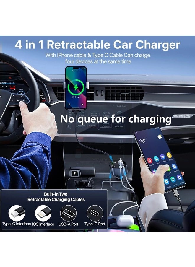 120W Fast Car Charger with Retractable Charging Cable Fast Car Power Adapter PD20W for iPhone Type C 40W Car Bluetooth USB Charger Plug with iPhone,Samsung,Galaxy,Huawei,Xiaomi 12V/24V