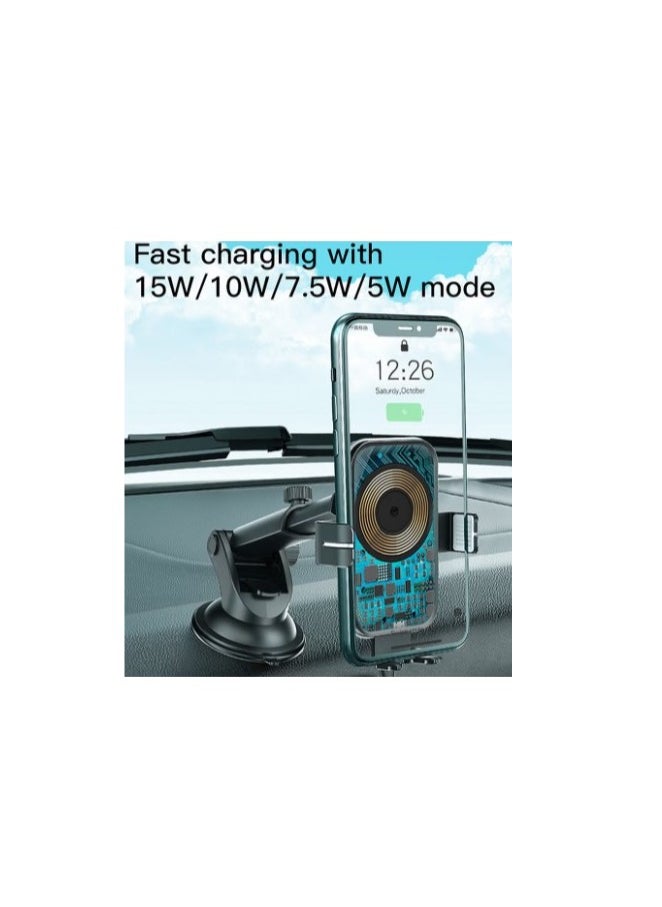 Fast Wireless Car Phone Holder with Charging  15W  360 Rotation  Suction Cup and Vent Clip Mounting  Yesido C118 - Black