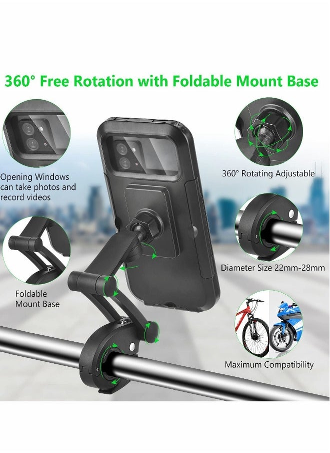 Bike Phone Mount, 360° Adjustable Universal Waterproof Motorcycle Phone Mount Bike Phone Holder with TPU Touch-Screen Extensible