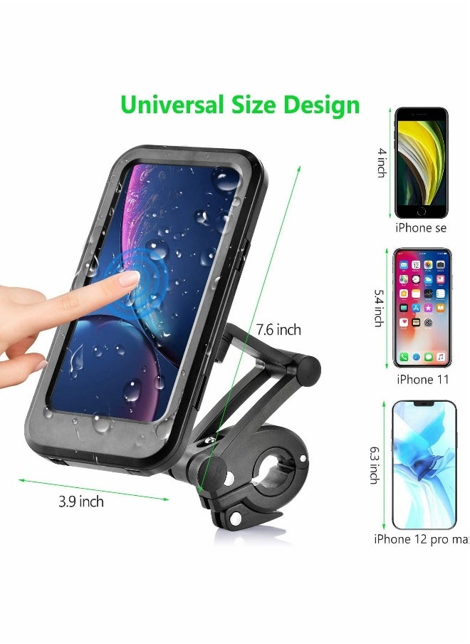 Bike Phone Mount, 360° Adjustable Universal Waterproof Motorcycle Phone Mount Bike Phone Holder with TPU Touch-Screen Extensible