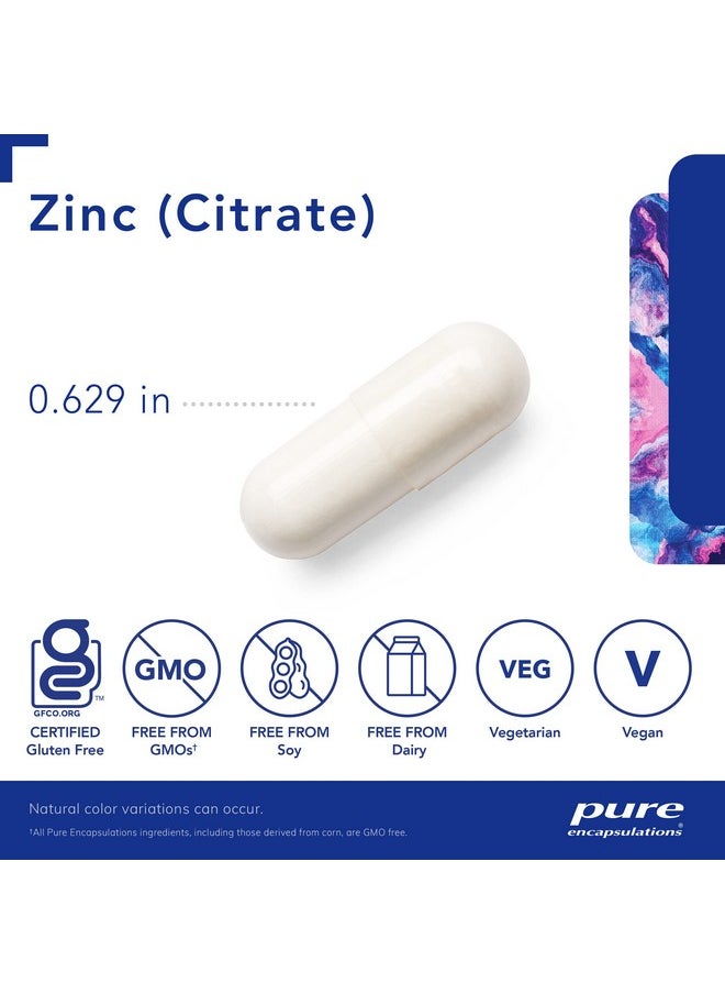 Pure Encapsulations Zinc (Citrate) - for Immune System, Tissue Development & Metabolism* - Mineral Supplement with Enzymes - Highly Absorbable Zinc - Vegan & Non-GMO - 60 Capsules