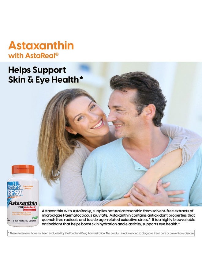 Doctor's Best Astaxanthin, Powerful Antioxidant, Skin, Eye Health, Non-GMO, Gluten Free, Vegan, Soy Free, 6 mg, 90VSG